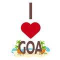 I love Goa, India. Travel. Palm, summer, lounge chair. Vector flat illustration.