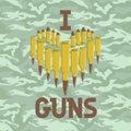 I love guns vector illustration. Military concept. For print, web, t-shirts, postcard. Royalty Free Stock Photo