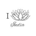 I love India. Vector Hand drawn conceptual print. Sketch style. Lotus. Yoga.