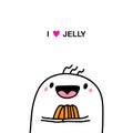 I love jelly hand drawn vector illustration in cartoon comic style man holding dessert