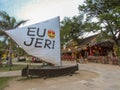 I Love Jericoacoara message in Portuguese Eu Amo Jeri on sailboat at Jericoacoara on Brazil