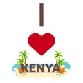 I love Kenya. Travel. Palm, summer, lounge chair. Vector flat illustration.