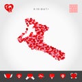 I Love Kiribati. Red Hearts Pattern Vector Map of Kiribati. Love Icon Set