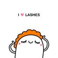 I love lashes hand drawn vector illustration in cartoon comic style doodle man closed eyes Royalty Free Stock Photo