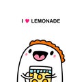 I love lemonade hand drawn vector illustration in cartoon comic style man holding glass with drink summer