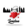 I love London, England, Greeting card for graphic design, website, banner.