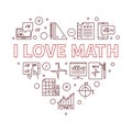 I Love Math concept vector line heart-shaped banner - Mathematics illustration Royalty Free Stock Photo