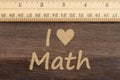 I love math message with wood ruler Royalty Free Stock Photo