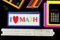 I love math-the text is written in colored letters in a student`s notebook. Royalty Free Stock Photo