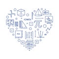 I Love Maths Heart vector linear banner. Math concept concept line illustration Royalty Free Stock Photo