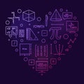 I Love Maths vector outline heart shaped colored banner - Math concept concept line illustration Royalty Free Stock Photo