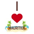 I love Mauritius. Travel. Palm, summer, lounge chair. Vector flat illustration.