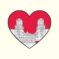 I love Minsk. Red heart and famous buildings