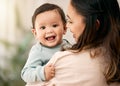 I love it when mom talks baby to me. a young mother bonding with her adorable baby at home. Royalty Free Stock Photo