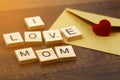 I love mom wording on old wood mother`s day concept. Royalty Free Stock Photo