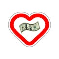 I love money. I like to cash. Red road sign in shape of heart. Symbol of love on road to finance Royalty Free Stock Photo