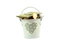 I love money or money in bucket for loving and Saving money on white background Royalty Free Stock Photo