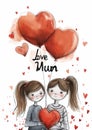 I Love Mum - Girl and Mother Hold Red Balloons - Mothers Day Concept Royalty Free Stock Photo