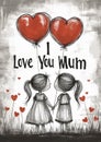 I Love You Mum - Girl and Mother Hold Red Balloons - Mothers Day Concept Royalty Free Stock Photo