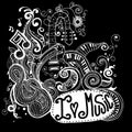 I Love Music Sketchy Notebook Doodles and Swirls Hand-Drawn Royalty Free Stock Photo