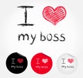 I love my boss illustration of heart and stickers