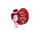 I love my crazy life. Slogan about love, suitable as a Valentine`s day sticker and template t shirt Royalty Free Stock Photo