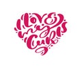 I Love my Curls vector red calligraphic vintage motivation text in form of heart. Quote about naturally wavy or curly