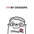 I love my grandfather hand drawn vector illustration in cartoon comic style old man holding heart