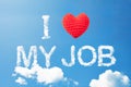 I love my job a cloud word and wool heart on sky Royalty Free Stock Photo