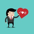 i love my job for investment concept,cartoon businessman with Heart in his hand to show love my job . car