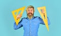 I love my job. mature bearded man hold triangle ruler. study at home. education. school teacher use triangle. math and Royalty Free Stock Photo