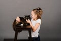 I love my kitten, little girl holding her new pet Royalty Free Stock Photo