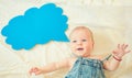 I love my parents. Childhood happiness. Portrait of happy little child. Small girl. I can speak. Word in cloud. Sweet Royalty Free Stock Photo