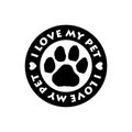 I Love my pet logo with dog paw print isolated on white background Royalty Free Stock Photo
