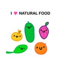 I love natural food hand drawn vector illustration in cartoon comic style vegetables fruits smiling Royalty Free Stock Photo