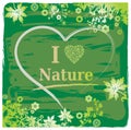 I Love Nature Text + Heart and Flower Border