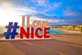 I love Nice tourist sign above Promenade des Anglais in city Of Nice Royalty Free Stock Photo