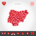 I Love Nigeria. Red Hearts Pattern Vector Map of Nigeria. Love Icon Set