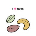 I love nuts hand drawn vector illustration in cartoon comic style food smiling vegan snack Royalty Free Stock Photo