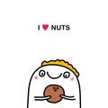 I love nuts hand drawn vector illustration in cartoon doodle style man holds big coco Royalty Free Stock Photo