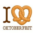 I Love Oktoberfest. pretzel heart. Food lover sign. Traditional Royalty Free Stock Photo