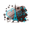 I love Paris. Eiffel Tower silhouette. Landscape of Paris. Landmark of France. Interior poster Paris, banner, cover.