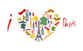 I Love Paris. Traditional French national set of icons in form o Royalty Free Stock Photo