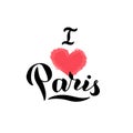 I love Paris typography print. Trendy lettering design. Print for t-shirt, postcard, souvenir, bag. Vector