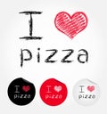 I love pizza illustration of heart and stickers