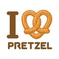 I Love pretzel. snack heart. Food lover sign. Traditional German Royalty Free Stock Photo