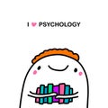 I love psychology hand drawn vector illustration in cartoon comic style man holding books