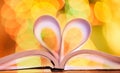 I love reading books and doing my homework A schoolbook with open pages forming a heart sign. Motivation and hard work