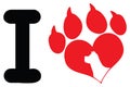 I Love With Red Heart Paw Print With Claws And Dog Head Silhouette Logo Design