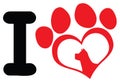 I Love With Red Heart Paw Print With Claws And Dog Head Silhouette Logo Design Royalty Free Stock Photo